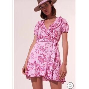 Poupette St Barth MINI Ruffle Wrap DRESS AUDE PURPLE PIVOINE Sz M NWT $350